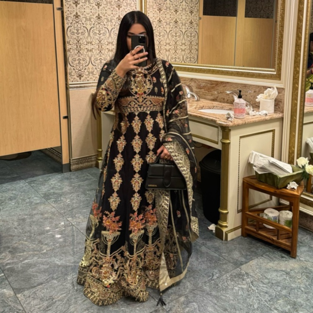 Ornate Black and Gold Long Sleeve Dress